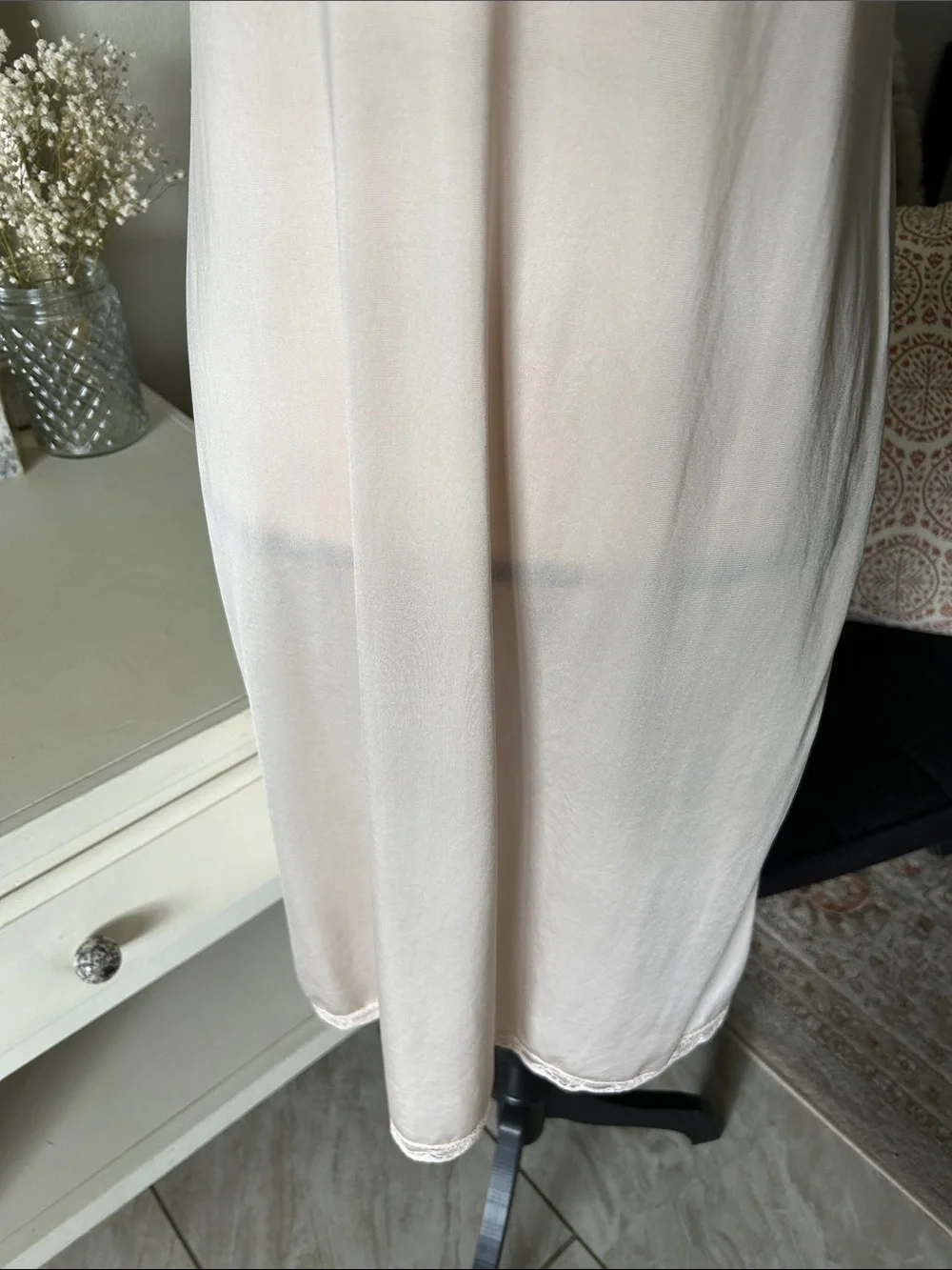 Vtg USA Dixie belle champagne cream pink lace nylon midi slip night dress 36 - Picture 3 of 16